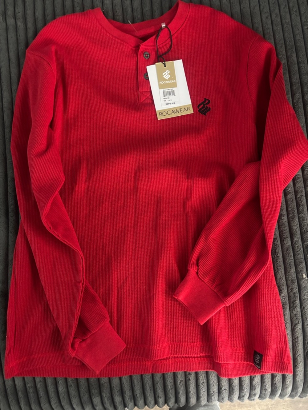 Rocawear Bright Red Waffle Henley Long Sleeve